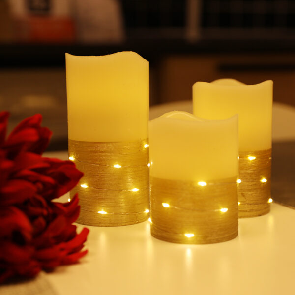 Set of 3 flameless battery operated flickering timer led paraffin wax candle - Image 5