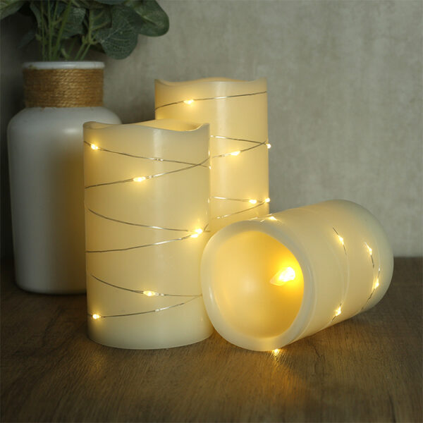 3D real flameless set  ivory timer remote home decoration led wax candles - Image 3