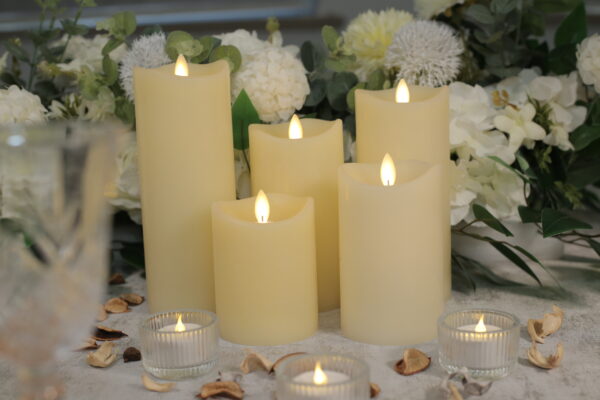 Light yellow decorative wax pillar candles flameless candle with moving wick - Image 2