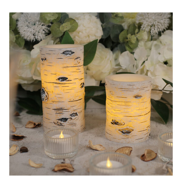 Amazon best selling real wax pillar flickering flameless birch bark set battery led candles