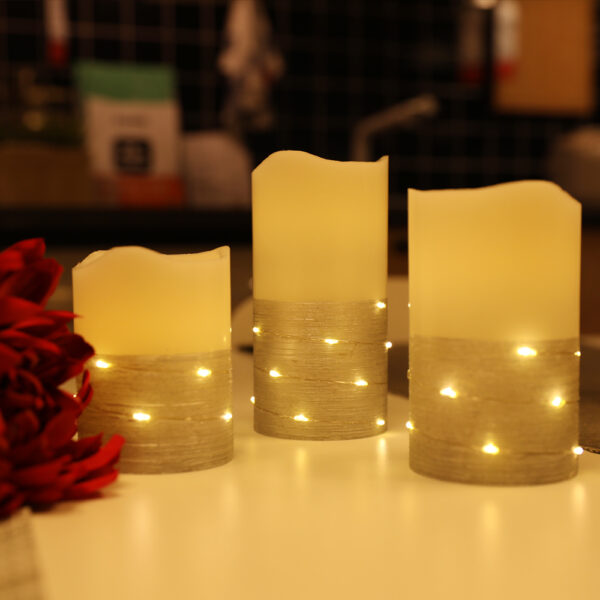 3pcs Beautiful glitter decorative led flameless plastic electric memorial pillar candle - Image 6