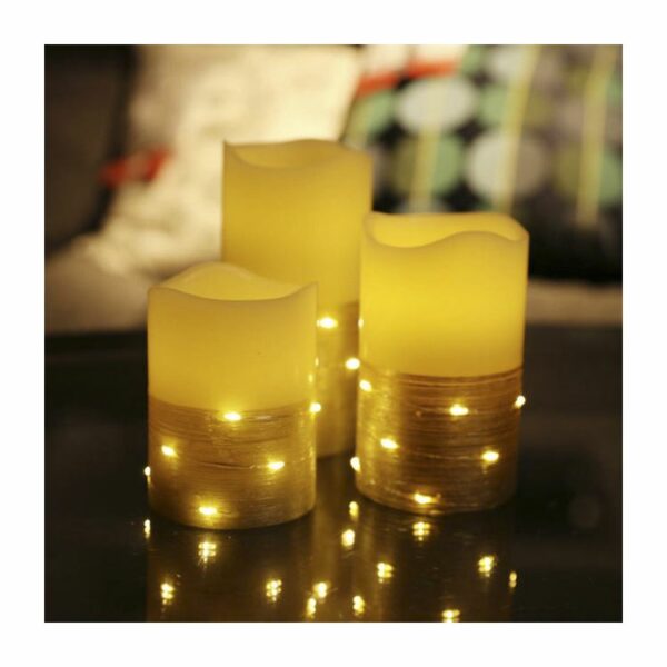 Set of 3 flameless battery operated flickering timer led paraffin wax candle