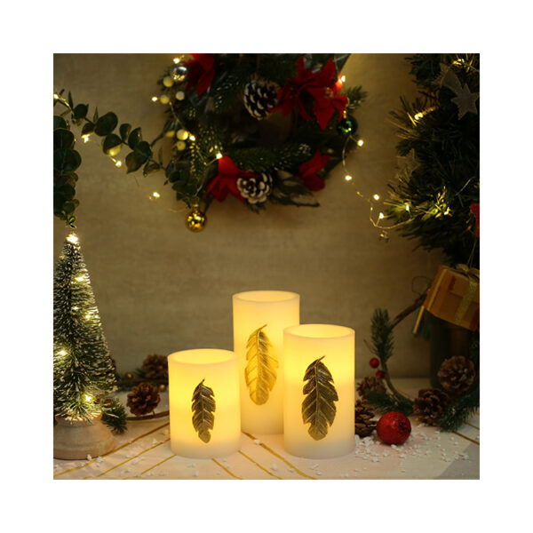 Hot Selling Bougie Light White Color & Gold Painting Battery Led Candle Set