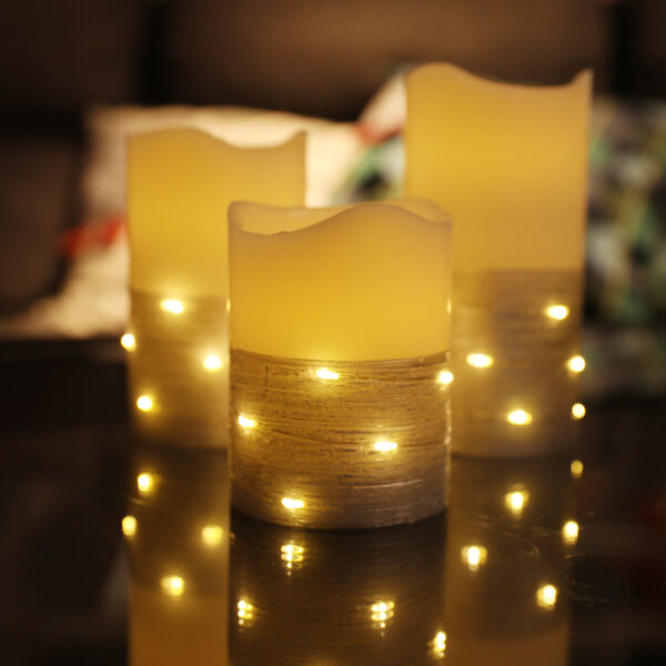 3pcs Beautiful glitter decorative led flameless plastic electric memorial pillar candle - Image 2