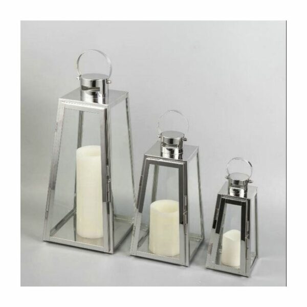 S/3 stainless steel silver lantern - Image 2