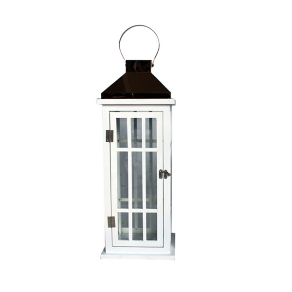 White wooden antique metal candle lantern with metal top - Image 2