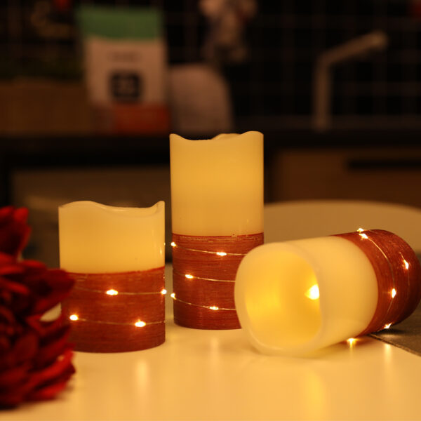 3pcs Real wax beautiful glitter pillar decorative electric led flameless candle with remote control - Image 2