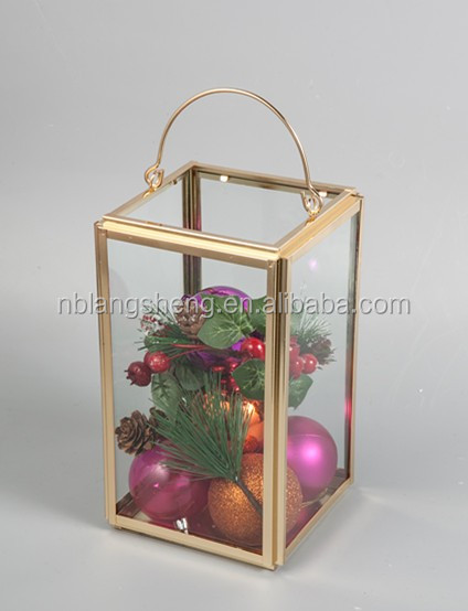 Gold Metal Candle Holder Glass Candle Lantern