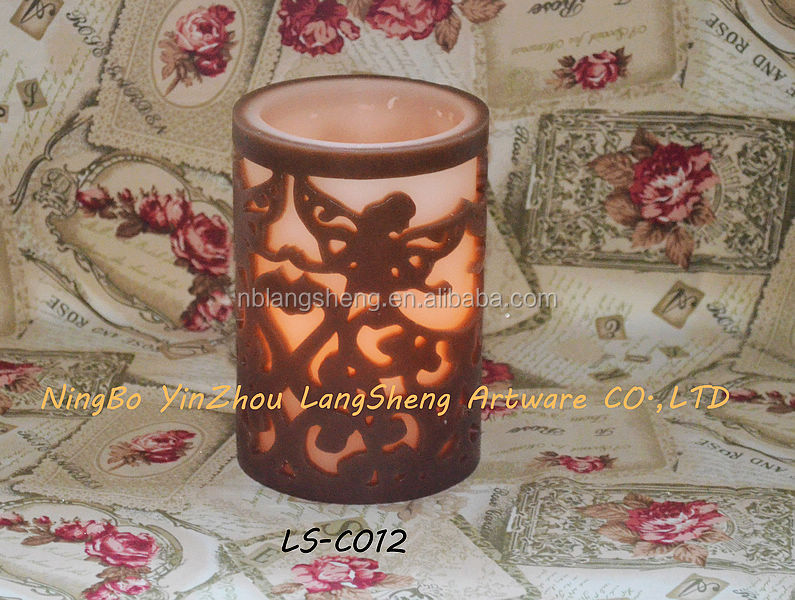 Hot Sale 4" LED Carved Candle with Flat Top,battery Operated