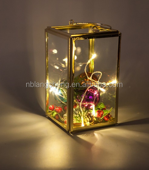 Gold Metal Candle Holder Glass Candle Lantern
