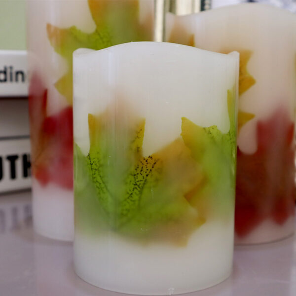 Personalized paraffin wax LED flameless flickering candle with maple leaf - Image 6