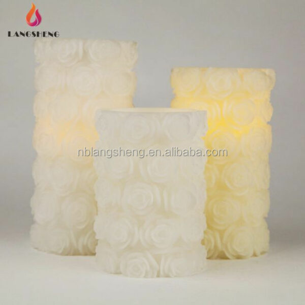 Wholesale Good Quality Romantic Wedding favors decorative Wax Rose flower shape Carving led candle light with scented - Image 2