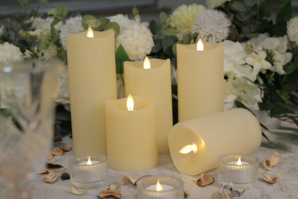 Light yellow decorative wax pillar candles flameless candle with moving wick - Image 3