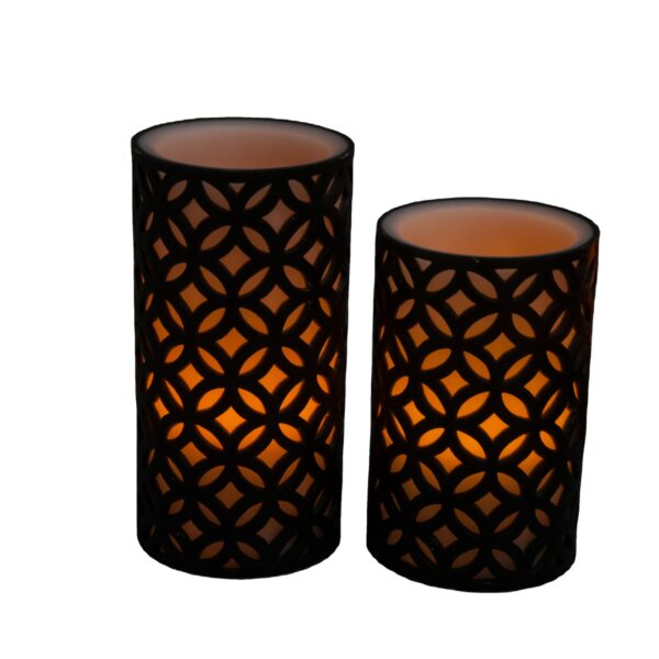 Red flat top Led carved candle with copper