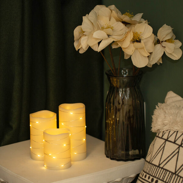 Hot sale string lights custom Ivory Real Wax Pillar decorative lamps led candle set - Image 5