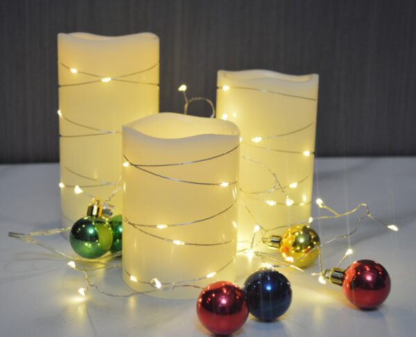 Hot sale string lights custom Ivory Real Wax Pillar decorative lamps led candle set