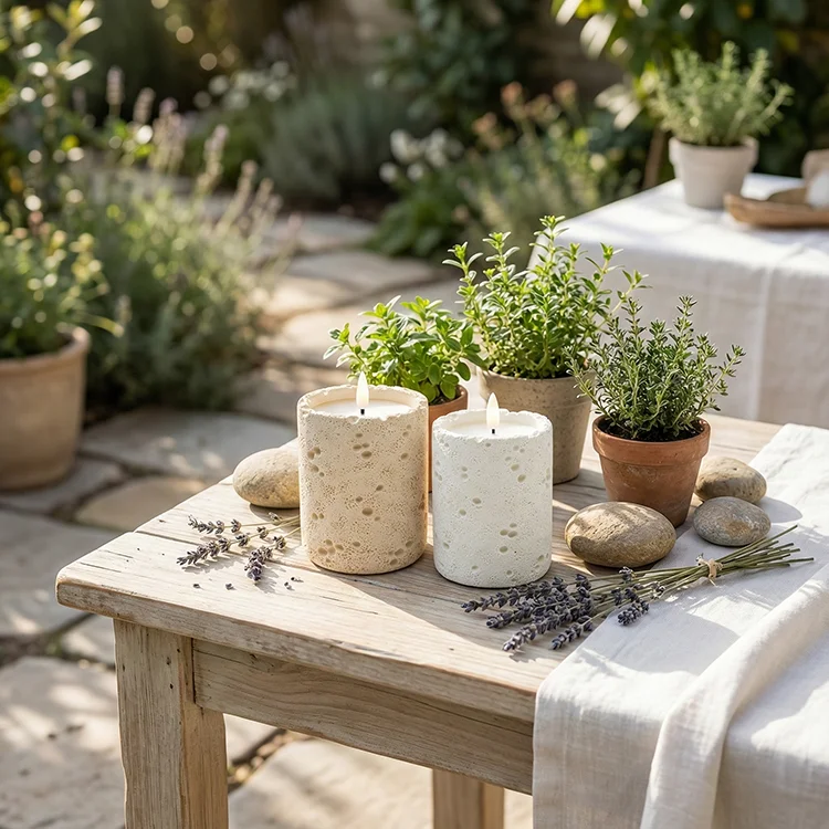 Hot Selling Cylinder Potholes Design Concrete Candle Cup Modern Style LED Candle for Home Decor