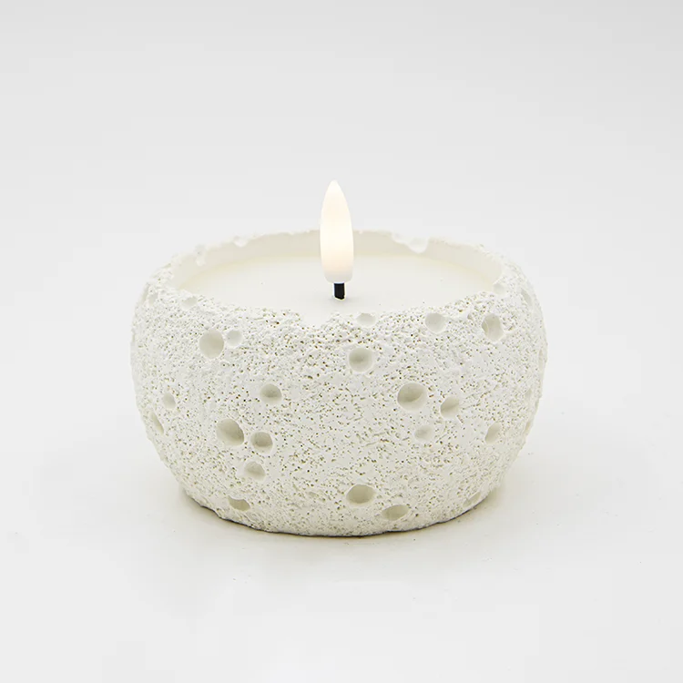 LED Electronic Candle Battery Operated Flickering Flameless Cement Led Candle of a Gypsum Bullet Head with a Crater Surface