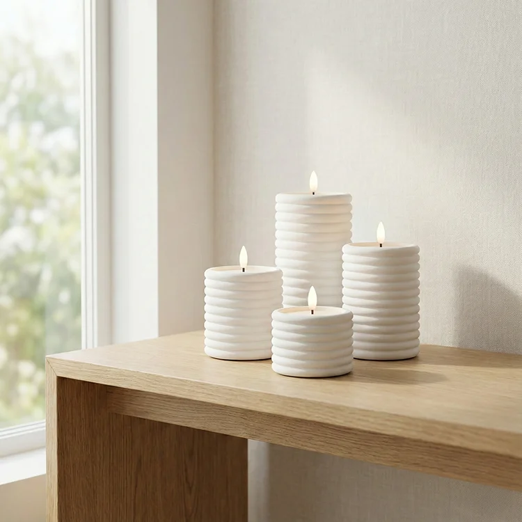 Lunar Texture Art Candle Electronic Ceramic Ring-shaped Threaded Bullet-shaped LED Candle LED Electronic Candle