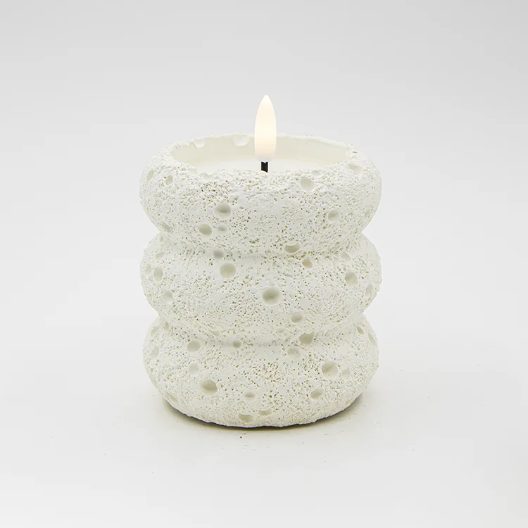 Gypsum Cement Round three-layered circular gypsum bullet head meteor crater LED candlle for Home Decoration