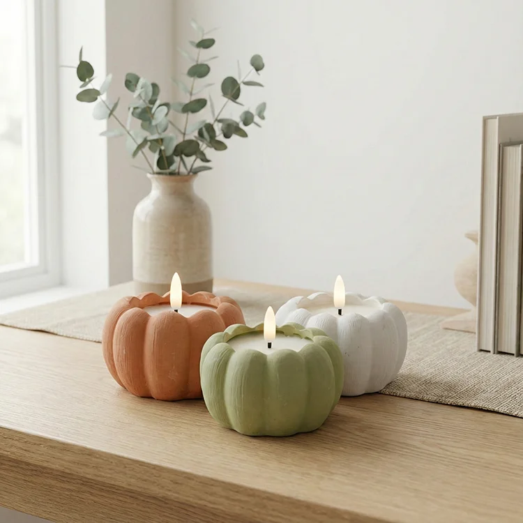 Pumpkin Cement Bullet-Shaped LED Battery Operated Candle for Christmas and New Year Home Decoration