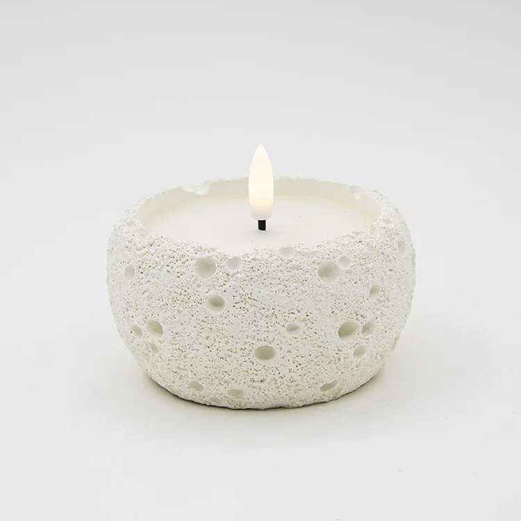 LED Electronic Candle Battery Operated Flickering Flameless Cement Led Candle of a Gypsum Bullet Head with a Crater Surface