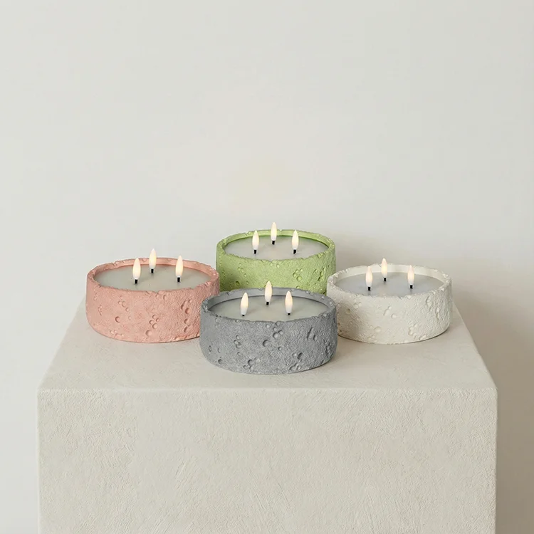 Hot Selling Cylinder Potholes Design Modern Style Cement Meteorite Crater Surface Projectile Head LED Candle