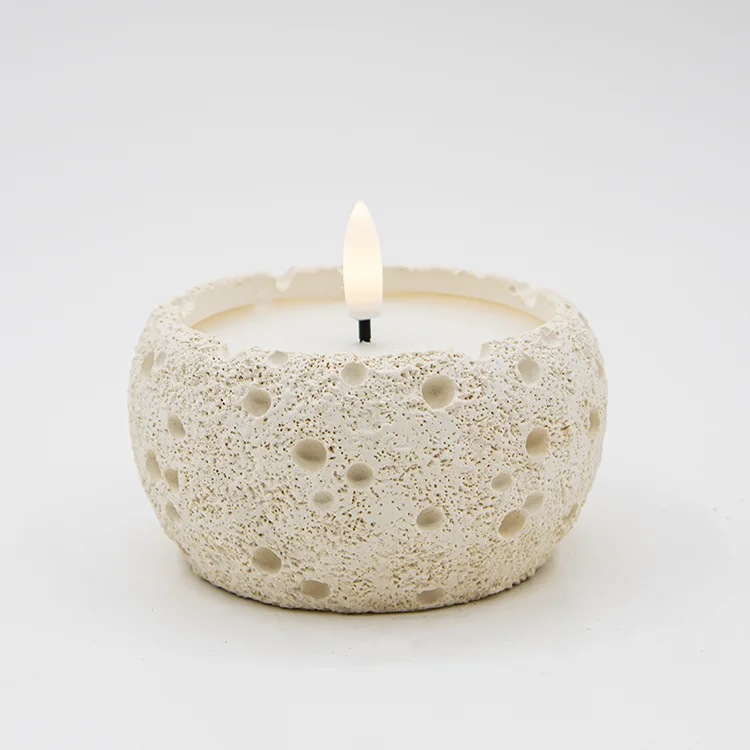 LED Electronic Candle Battery Operated Flickering Flameless Cement Led Candle of a Gypsum Bullet Head with a Crater Surface