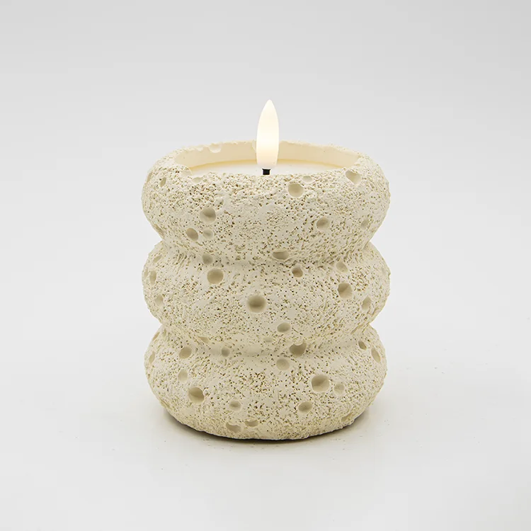 Gypsum Cement Round three-layered circular gypsum bullet head meteor crater LED candlle for Home Decoration
