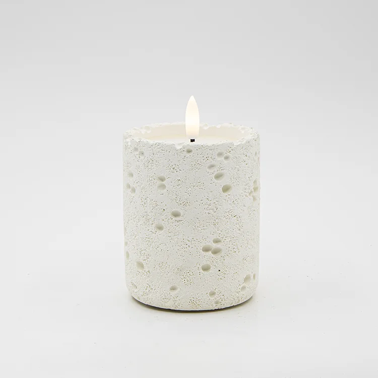 Hot Selling Cylinder Potholes Design Concrete Candle Cup Modern Style LED Candle for Home Decor