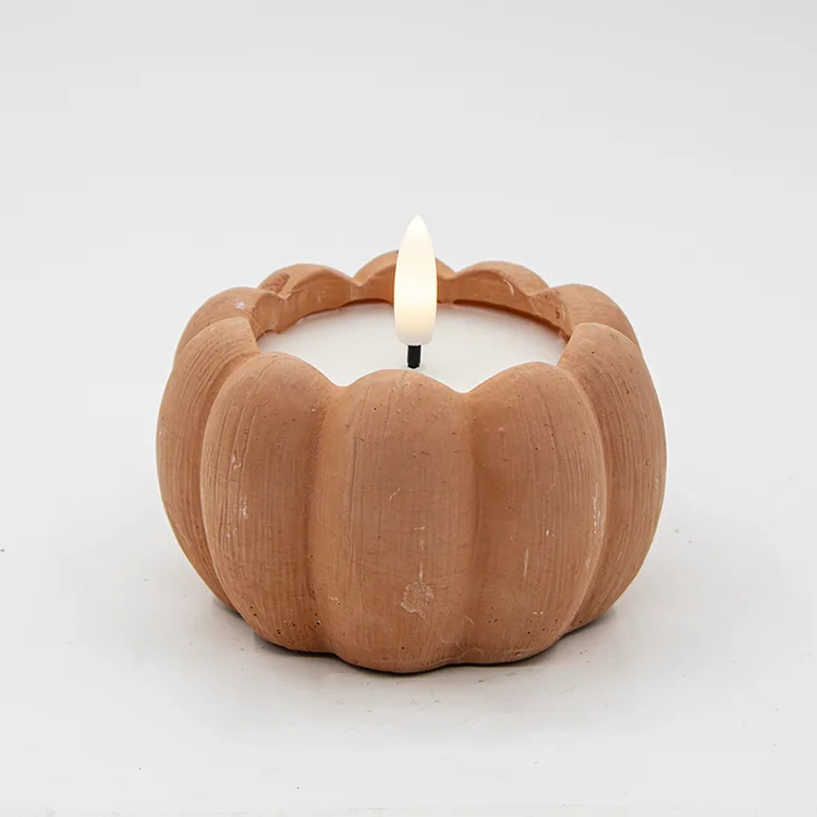 Pumpkin Cement Bullet-Shaped LED Battery Operated Candle for Christmas and New Year Home Decoration