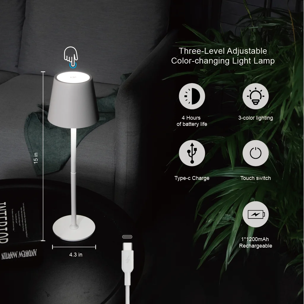 Modern Cordless Night Lamp Rechargeable Touch Dimming Portable  Metal Shell Table Lamp