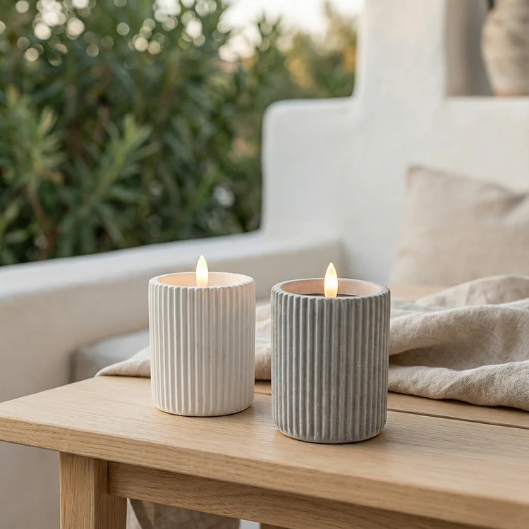 LED Cement Electronic Candle Warm  White Battery Operated Flickering Flameless Cement Led Candle for Home Decoration