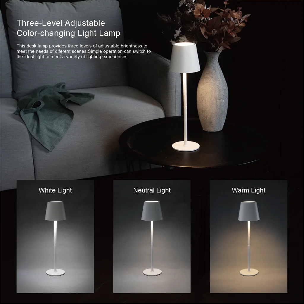 Modern Cordless Night Lamp Rechargeable Touch Dimming Portable  Metal Shell Table Lamp