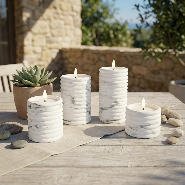 Lunar Texture Art Candle Electronic Ceramic Ring-shaped Threaded Water Transfer Bullet-shaped LED Candle