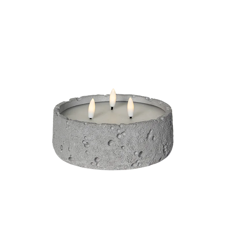 Hot Selling Cylinder Potholes Design Modern Style Cement Meteorite Crater Surface Projectile Head LED Candle