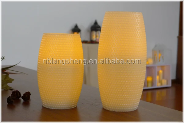 Drum Shaped LED Flameless Wax Candle Carved with Faviform Finish