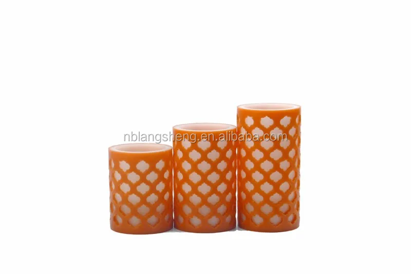 Moroccan Gate Flameless Wax LED Candles,carved Candle,orange Color