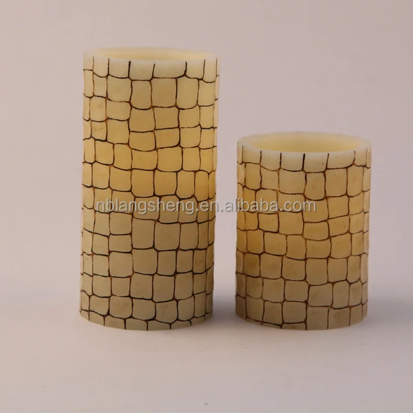 LED Flameless Candle Carved with Little Cubes,3 Inch Candle,flickering Flame Candle
