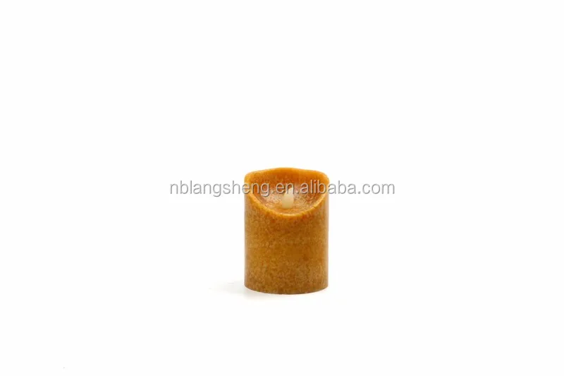 Yellow Flameless LED Candle with Mottled Surface,melted Top,2AA Battery