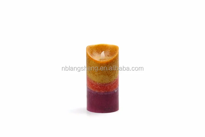 Three Color LED Candle with Mottled Surface Melted Top and 2AA Battery