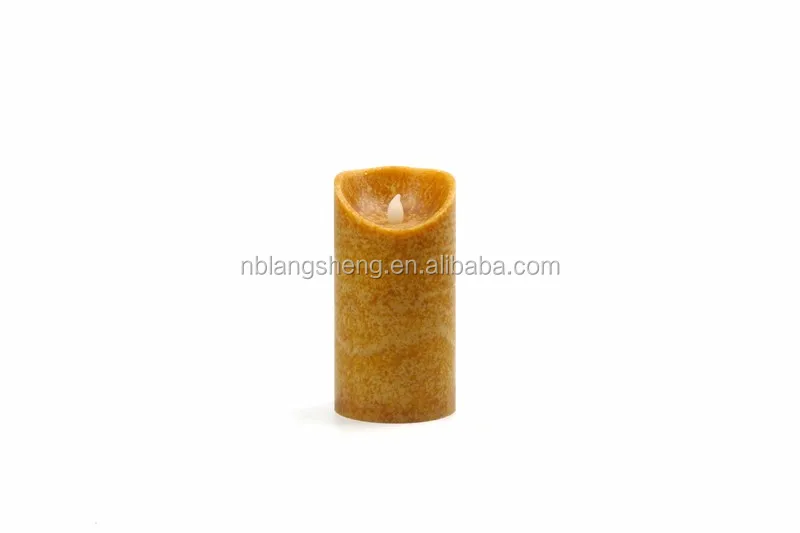 Yellow Flameless LED Candle with Mottled Surface,melted Top,2AA Battery