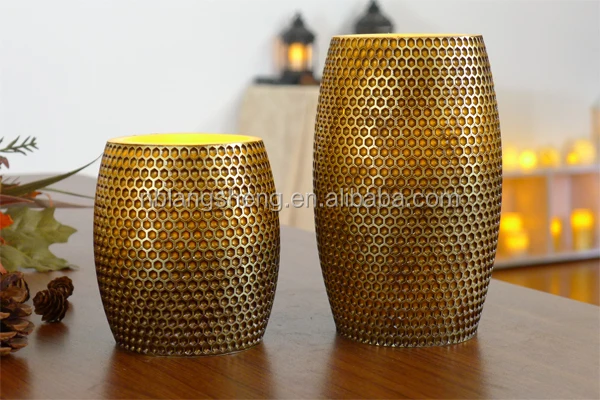 Drum Shaped LED Flameless Wax Candle Carved with Faviform Finish