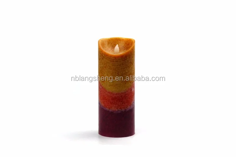 Three Color LED Candle with Mottled Surface Melted Top and 2AA Battery