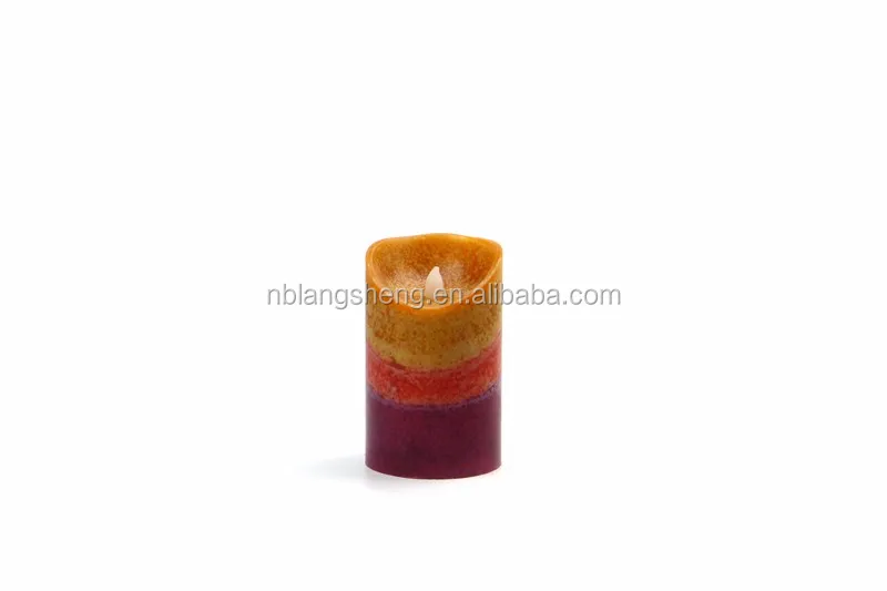 Three Color LED Candle with Mottled Surface Melted Top and 2AA Battery