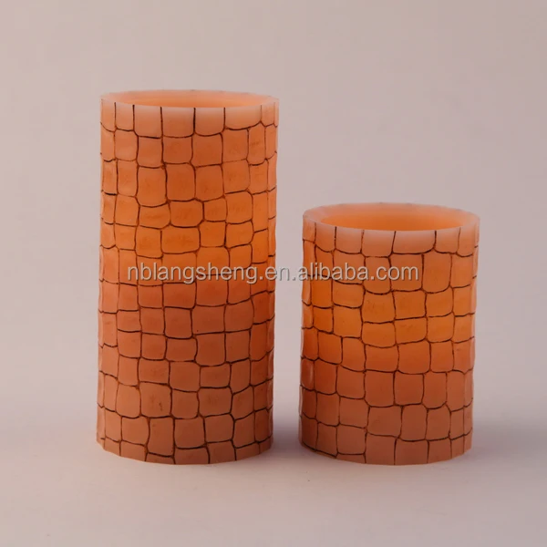 LED Flameless Candle Carved with Little Cubes,3 Inch Candle,flickering Flame Candle