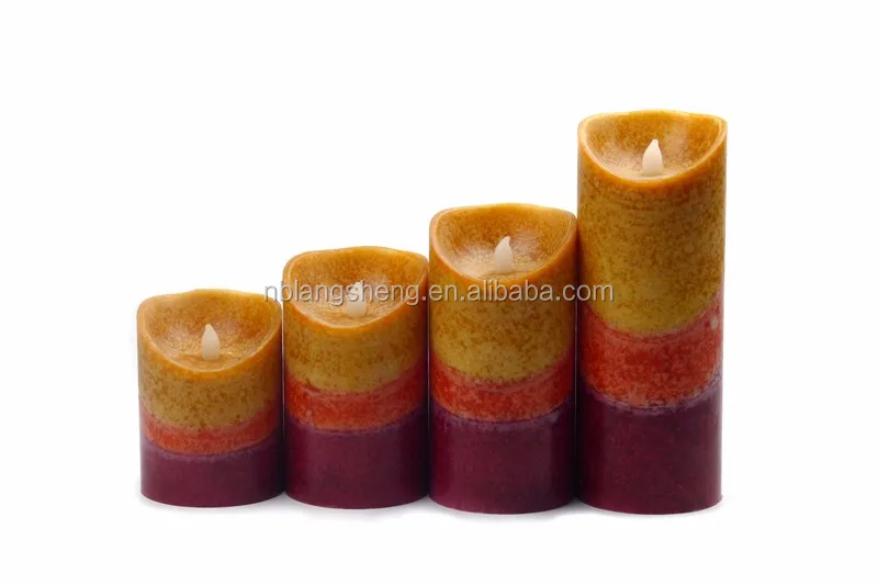 Three Color LED Candle with Mottled Surface Melted Top and 2AA Battery