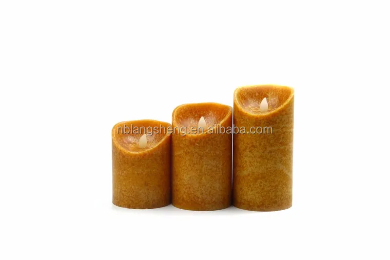 Yellow Flameless LED Candle with Mottled Surface,melted Top,2AA Battery