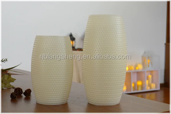 Drum Shaped LED Flameless Wax Candle Carved with Faviform Finish