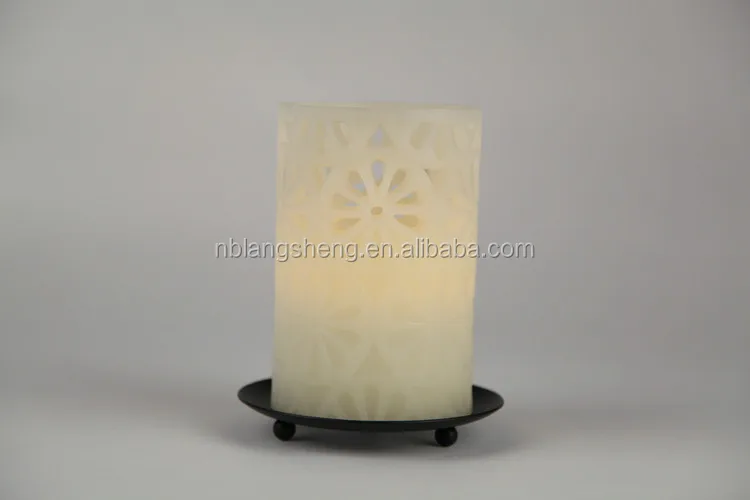 3 Inch Flat Top LED Pillar Candle Carved with Lemon